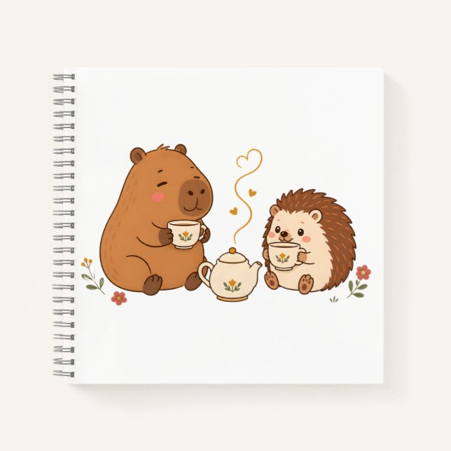 Süßes Capybara-Igel-Teezeit-Freunde-Notizbuch Notizbuch (Vorderseite)