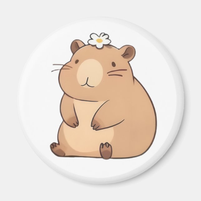 Süßes Capybara mit Gänseblümchen Kawaii Design Magnet (Vorne)