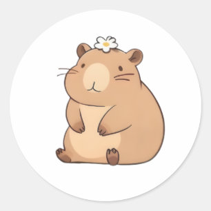 Süßes Capybara mit Gänseblümchen Kawaii Design Runder Aufkleber