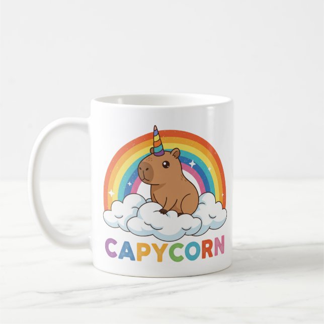 Süßes Capycorn Capybara Einhorn Regenbogen Kaffeetasse (Links)