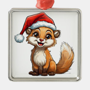 Süßes Cartoon-Eichhörnchen mit Weihnachtsmannmütze Ornament Aus Metall