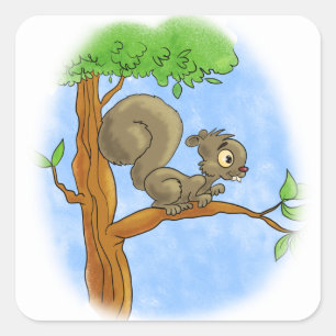 Süßes Cartoon Eichhörnchen Quadratischer Aufkleber