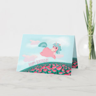 Süßes Cartoon-Einhorn Rosa und Mint Karte