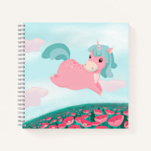 Süßes Cartoon-Einhorn Rosa und Mint Notizbuch