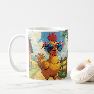 Süßes Cartoon-Huhn, farbenfrohe Blumen. Farmtier Kaffeetasse