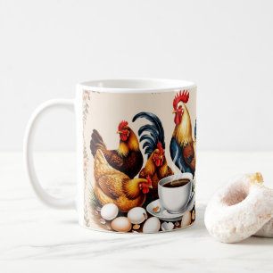 Süßes Cartoon-Huhn, farbenfrohe Blumen. Farmtier Kaffeetasse
