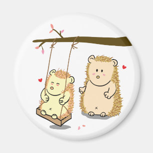 Süßes Cartoon-Igel-Paar in Liebe an einer Baumschw Magnet
