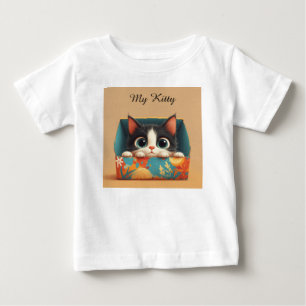 Süßes Cartoon-Kätzchen mit großen Augen Baby T-shirt
