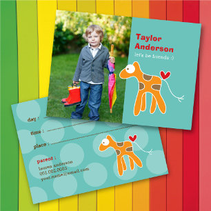 Süßes Cartoon Orange Giraffe Foto Kinder Spielterm Telefonnummerkarte