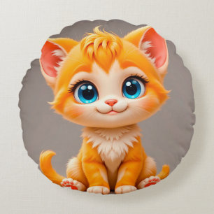 Süßes Cartoon-Orangen-Kätzchen Cozy Charm ✨ Rundes Kissen