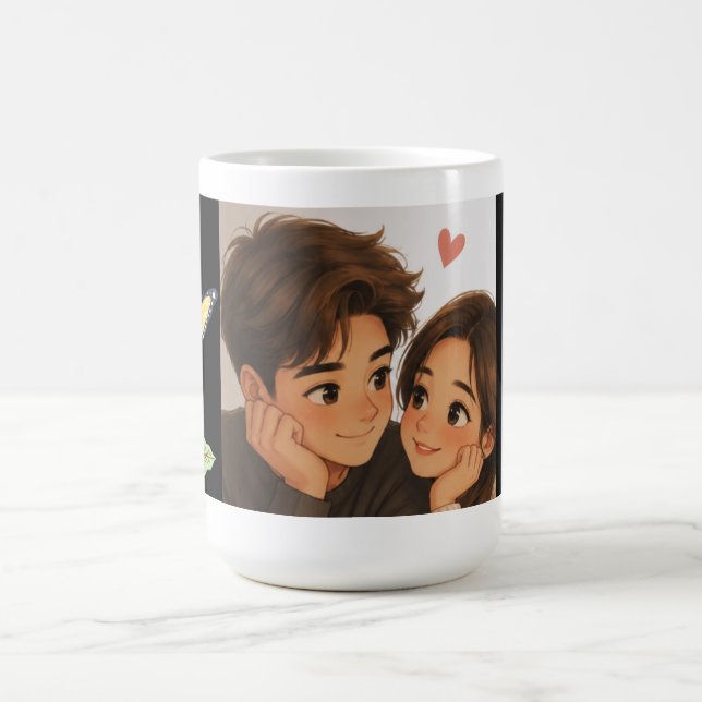 Süßes Cartoon-Paar  Kaffeetasse (Mittel)