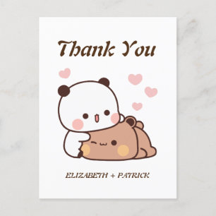 Süßes Cartoon-Paar, Kawaii Bär & Panda Danke Postkarte