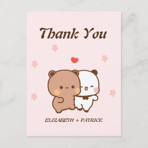 Süßes Cartoon-Paar, Kawaii Bär & Panda Danke Postkarte
