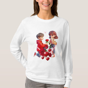 Süßes Cartoon-Paar romantisches T-Shirt-Design T-Shirt
