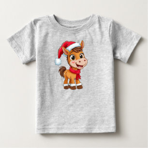 Süßes Cartoon-Pony mit Weihnachtsmütze und -schal Baby T-shirt
