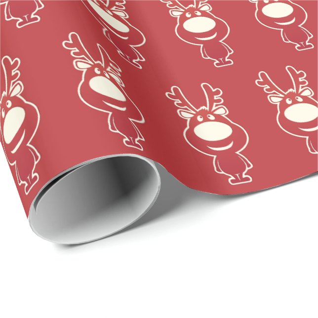 Süßes Cartoon-Rudolf-Rot-Muster Geschenkpapier (Rolleneckpunkt)