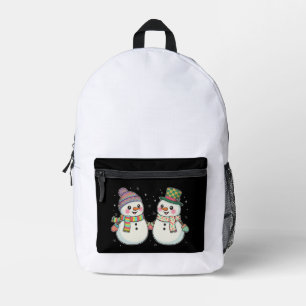 Süßes Cartoon-Schneemann-Paar, das Händchen hält Bedruckter Rucksack