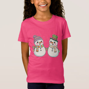Süßes Cartoon-Schneemann-Paar, das Händchen hält   T-Shirt