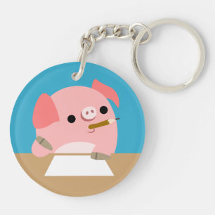 Süßes Cartoon-Schwein "Schreibblockade" Acryl-Schl Schlüsselanhänger
