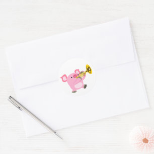 Süßes Cartoon-Schwein spielt Trompete Sticker