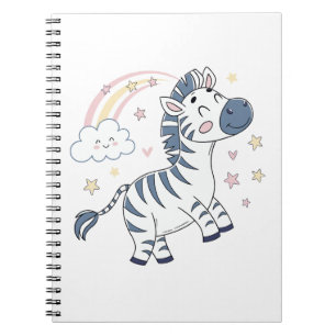 Süßes Cartoon-Zebra mit Regenbogen und Sternen Notizblock