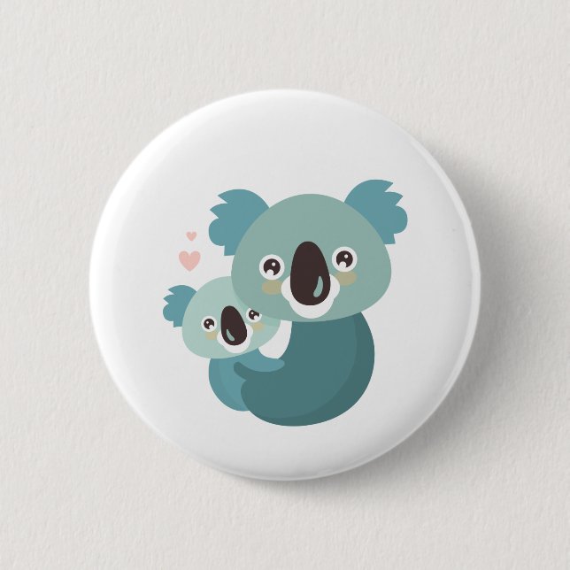 Süßes Cartoonkoalamutter- und -babyumarmen Button (Vorderseite)
