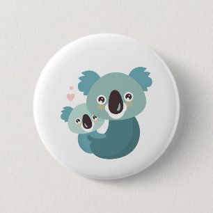 Süßes Cartoonkoalamutter- und -babyumarmen Button