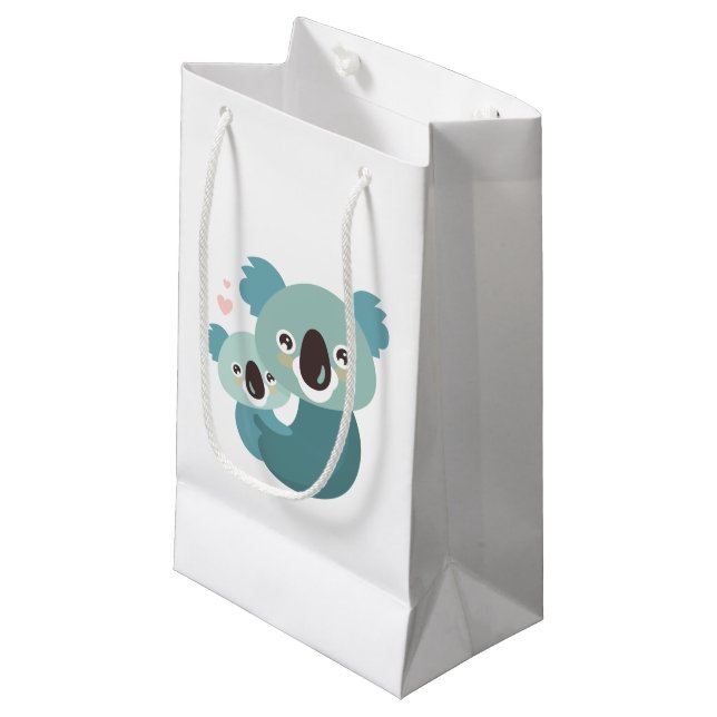 Süßes Cartoonkoalamutter- und -babyumarmen Kleine Geschenktüte (Vorderseite Schrägansicht)