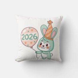 Süßes Chibi-Hasenmaskottchen mit 2026 Ballons Kissen