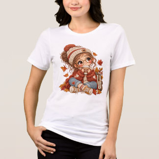 Süßes Chibi-Herbst-Mädchen im Stickstil Kuschel-Sh Tri-Blend Shirt