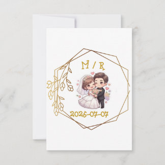 Süßes Chibi-Hochzeitspaar-Sticker | Romantische Br RSVP Karte