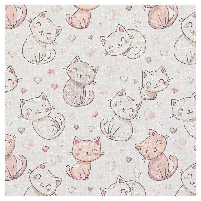 Süßes Chibi-Katzen-Muster - Kinder-Cartoon-Design- Stoff (Nahaufnahme)