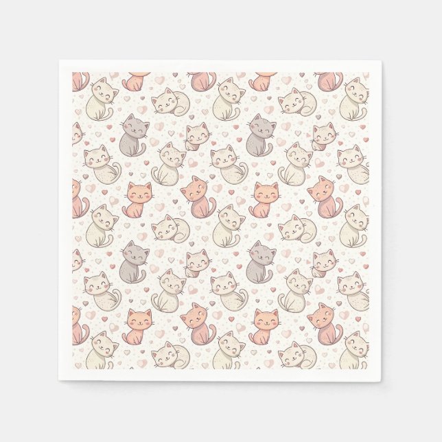Süßes Chibi-Katzen-Muster - Kinder Kawaii Kätzchen Serviette (Vorderseite)