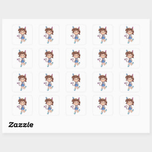 Süßes Chibi-Mädchen Eiscreme-Zöpfe Cartoon-Charakt Quadratischer Aufkleber