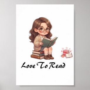 SÜßes Chibi-Mädchen liest Buch Poster