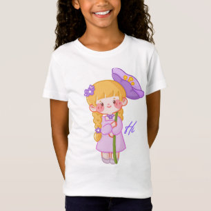 Süßes Chibi-Mädchen mit lila Hut T-Shirt Kawaii