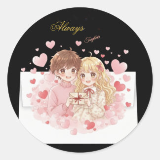 Süßes Chibi-Paar Liebesbrief-Sticker - Ästhetisch Runder Aufkleber
