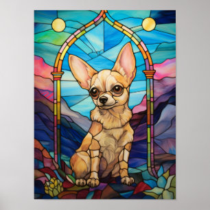Süßes Chihuahua-Buntglasfenster-Design Poster