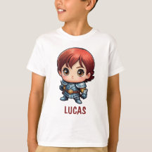Süßes Comic-Kind-Ritter-Charakter-T-Shirt