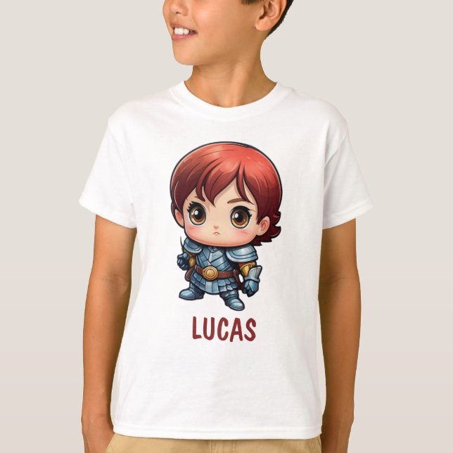 Süßes Comic-Kind-Ritter-Charakter-T-Shirt T-Shirt (Vorderseite)
