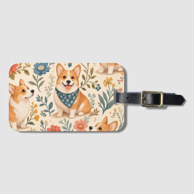 Süßes Corgi-Blumengarten-Muster Gepäckanhänger (Vorderseite (Horizontal))