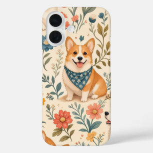 Süßes Corgi-Blumengarten-Muster iPhone 16 Hülle