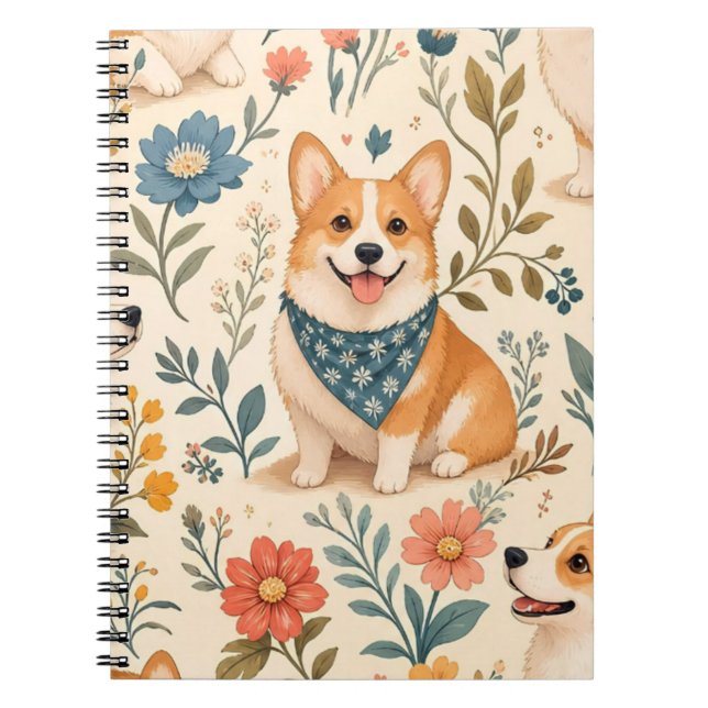 Süßes Corgi-Blumengarten-Muster Notizblock (Vorderseite)