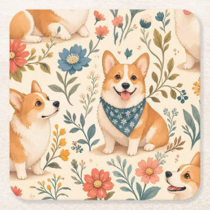 Süßes Corgi-Blumengarten-Muster Rechteckiger Pappuntersetzer