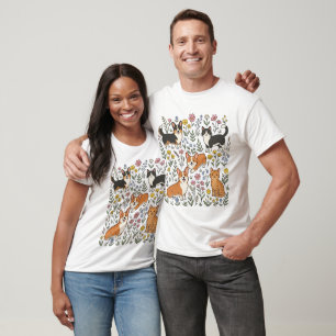 Süßes Corgi-Katz-Wildblumen-T-Shirt T-Shirt