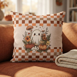 Süßes Cottagecore-Geist-Herbst-Halloween-Schachbre Kissen