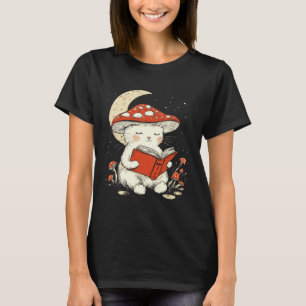 Süßes Cottagecore-Pilz-Babykatze liest ein Buch T-Shirt