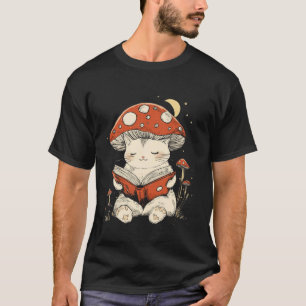 Süßes Cottagecore-Pilzkatze beim Lesen eines Buche T-Shirt