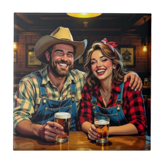 Süßes Cowboy-Country- und Western-Bar-Paar Fliese
