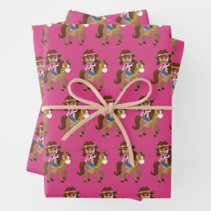 Süßes Cowgirl-Gesicht Foto Individuelle Kindergebu Geschenkpapier Set